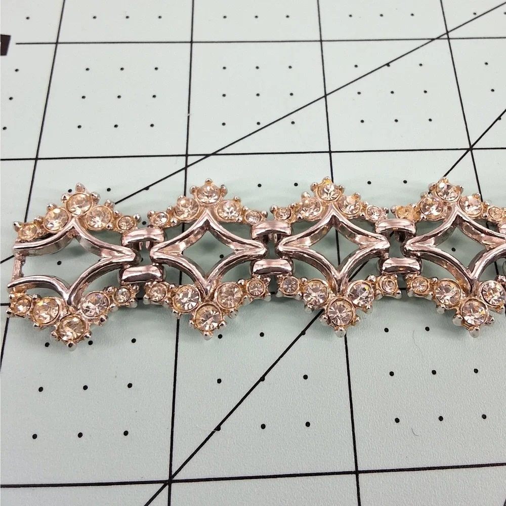 Vintage Silver Tone Rhinestone‎ Geometric Link Bracelet Art Deco 1950s